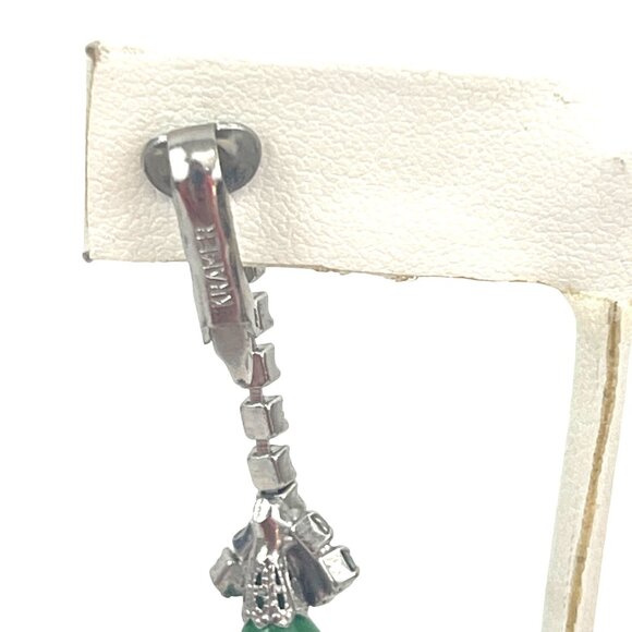 Kramer Green Teardrop Clip-On Earrings With Rhinestones - Picture 4 of 9